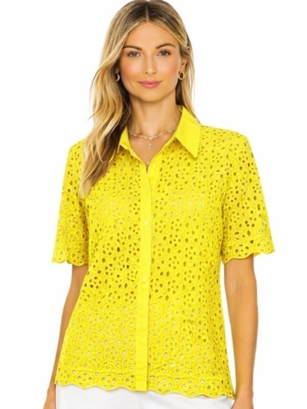 Catherine Malandrino Yellow Eyelet Button-Front Blouse Sz 4 excellent condition